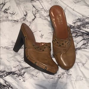 Chaps Clogs Studded “Susanah” Brown Slip on Heels